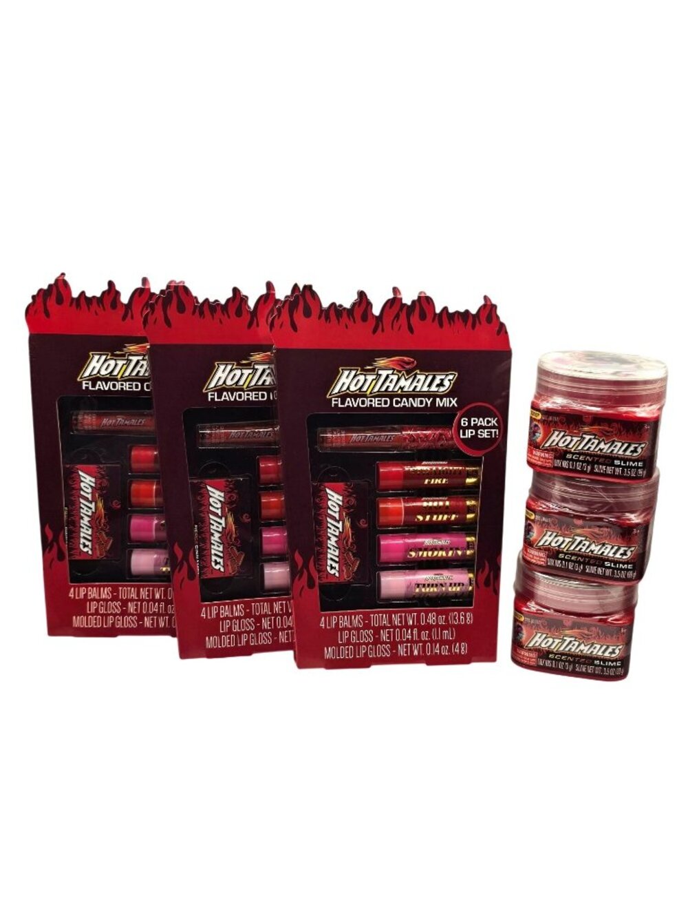 Hot Tamales Flavored Lip Balm & Gloss 6-Pack And‎ Scented Slime Set